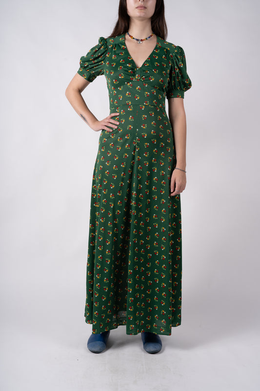 Kelly Green Floral Dress - M