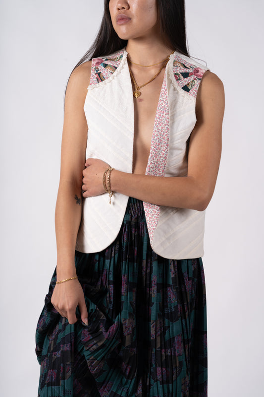 Quilted Vest with Lace Trim - S/M