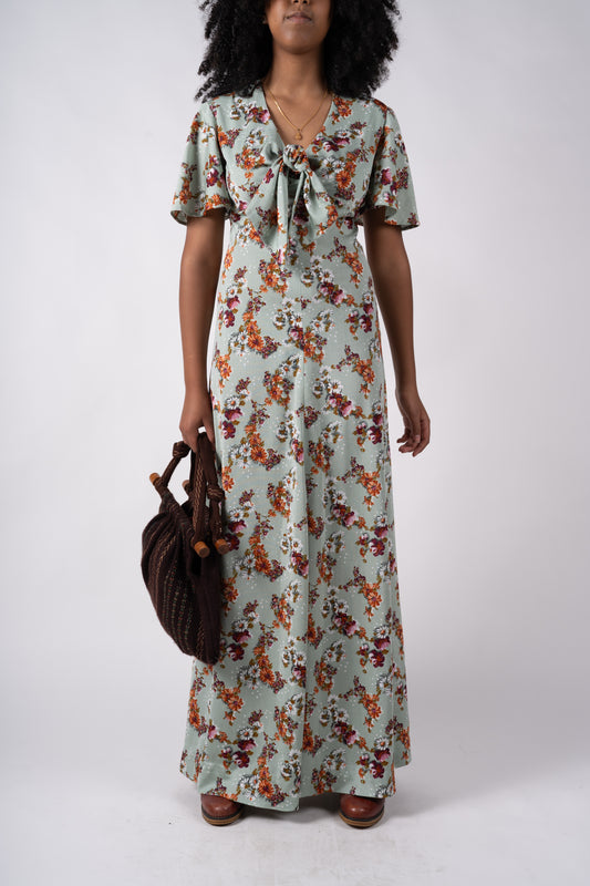 Pistachio Floral Tie-Front Dress - M