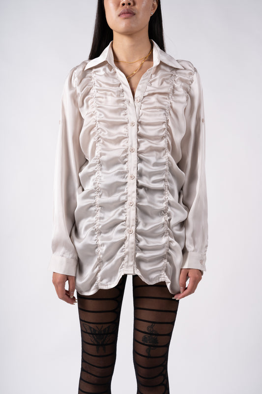 Ruched Satin Button-Up - S/M