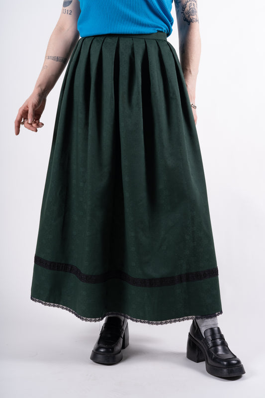 Forest Green Pleated Midi Skirt - M