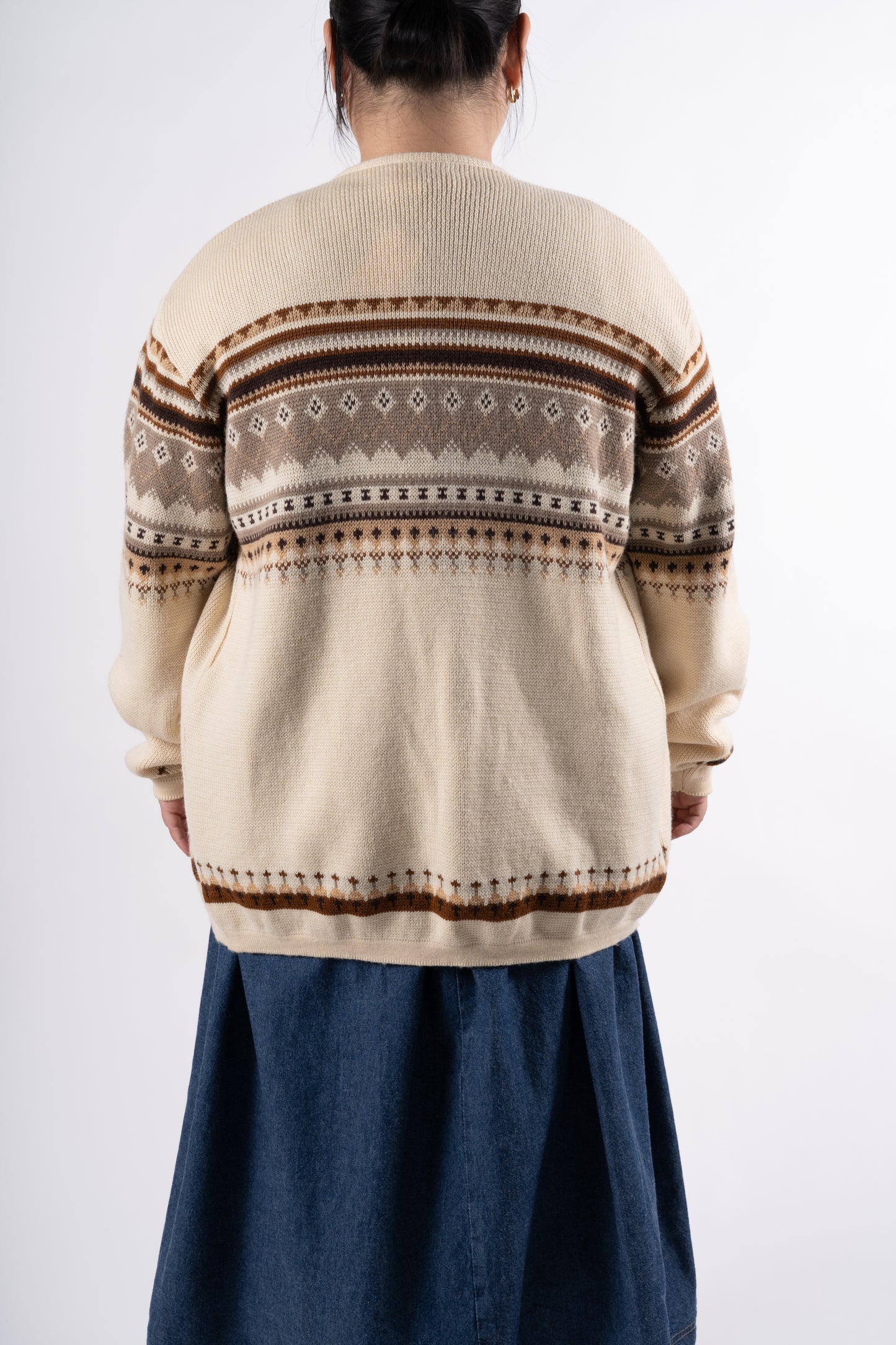 Cream Patterned Knit Cardigan - XL